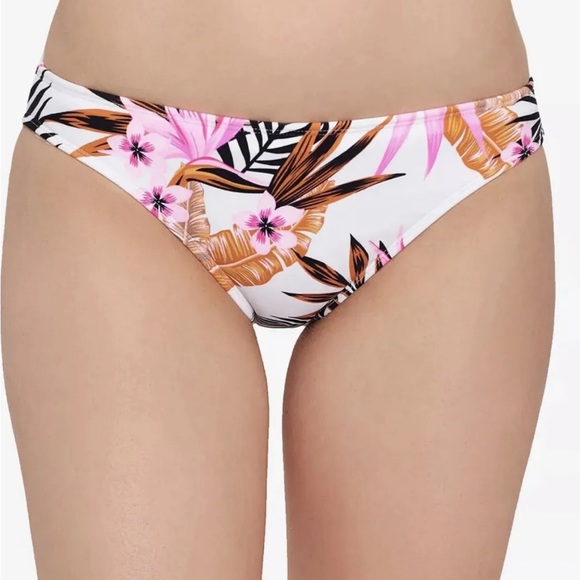 Salt + Cove Women's Tropic Time Printed Cinch-Back Bikini Bottoms Pink Large (N) - Picture 1 of 3